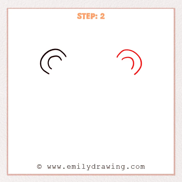 how to draw a bear face - Step 2: A matching right ear is added, creating a pair of bear ears.